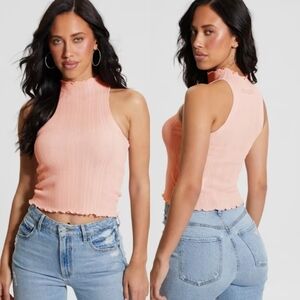 Guess dahlia mock neck tank top pink xs
